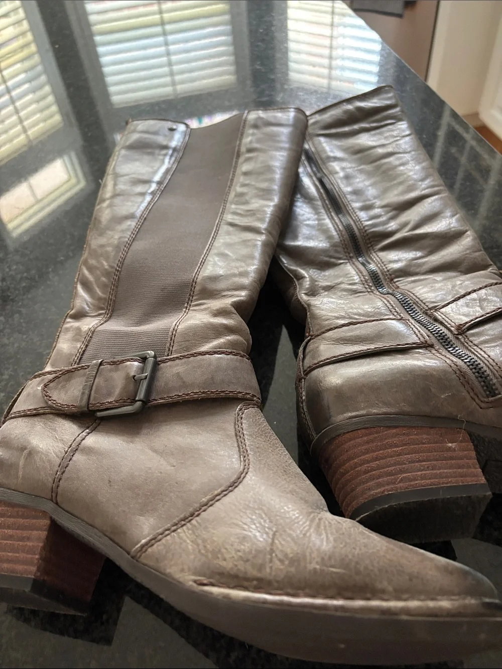 Women's Over-the-Knee Boots in Brown with Buckle Accent